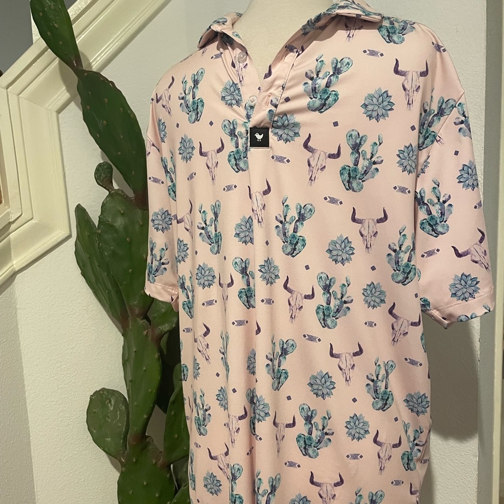 Mens Bad Birdie cactus/succulent print golf shirt size Large.